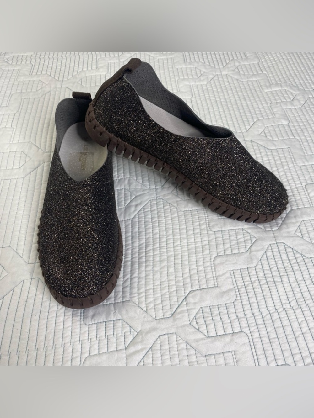 Isle Jacobsen Tulip Slip On Shoe Brown Glitter Ganache Sz EU 39